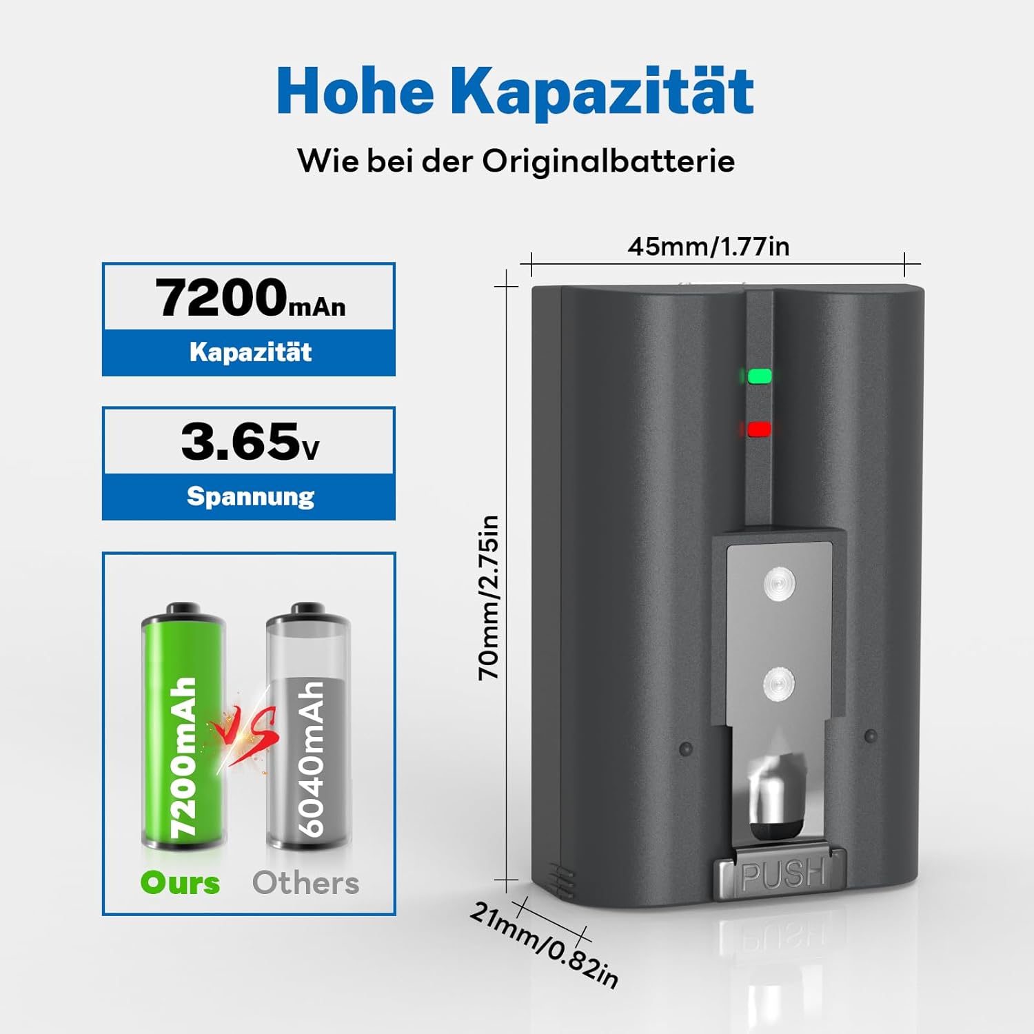 Detalle de Upgraded 2er-Set Ersatzakku für Ring (7200 mAh) – kompatibel mit Doorbell 2/3/4/3+, Stick Up Cam und weiteren Kameras