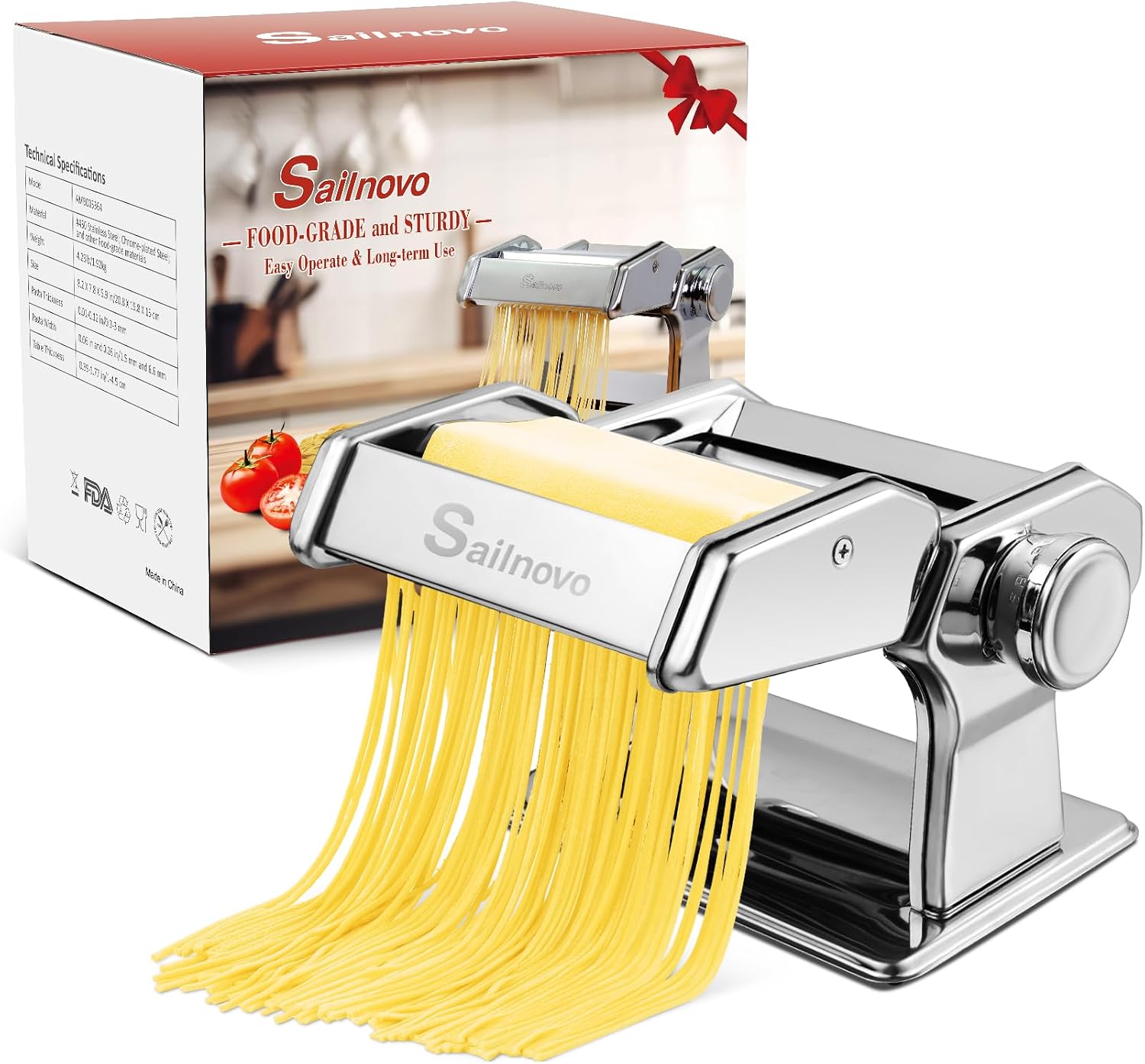 Thumbnail 5 de Sailnovo 3 in 1 Pasta Maker Machine with 9 Thickness Settings and 2 Width Cutters (Aluminum & Stainless Steel)