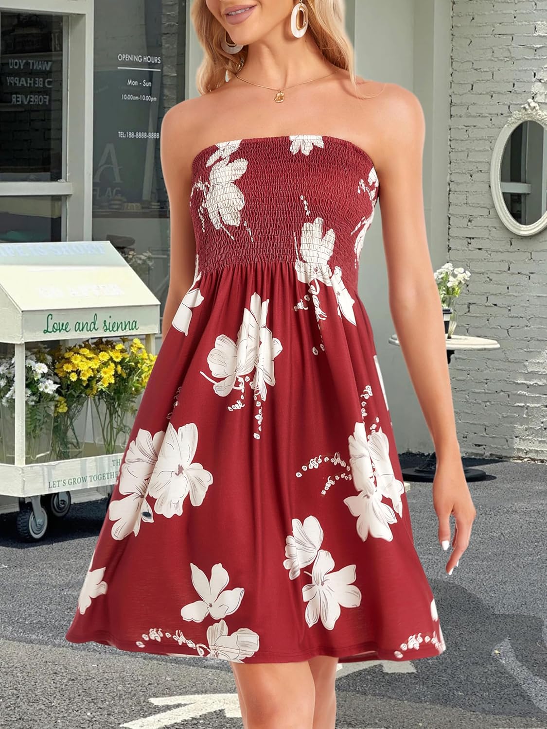 Thumbnail 2 de CHICGAL Summer Dresses for Women Beach Cover Ups Strapless Boho Floral Print Sundress