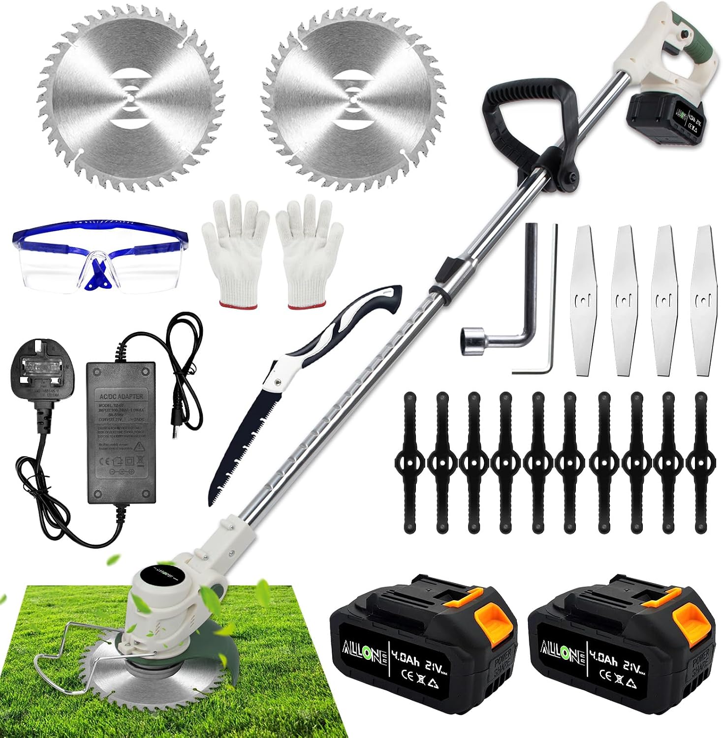 Detalle de Grass Strimmer Cordless with Metal Blades, 21V 4000mAh Battery Powered – 3 in 1 Electric Strimmer
