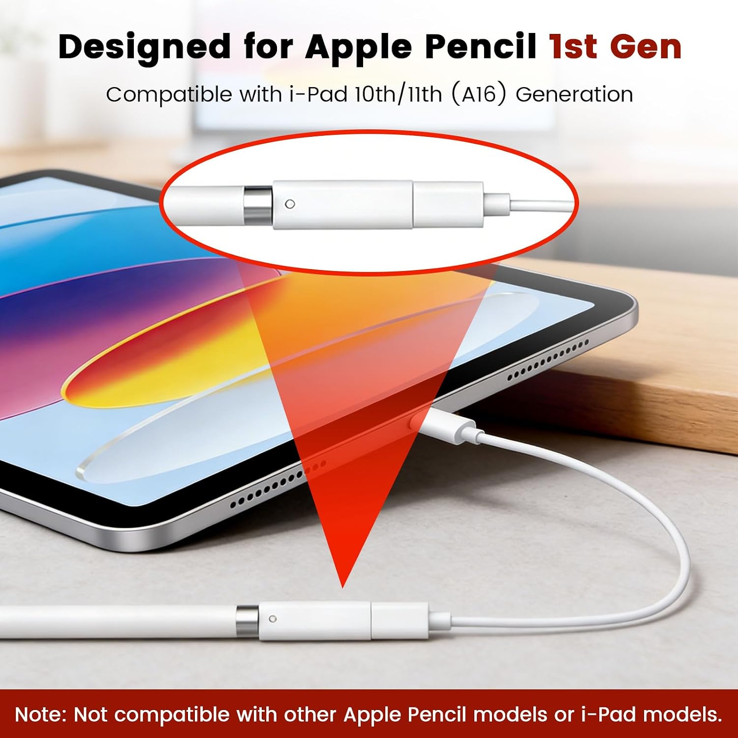 Detalle de Lizoak USB-C to Pencil Adapter for Apple Pencil 1st Gen with Bluetooth Pairing – USB-C or Lightning Charging for iPad 10th/11th Gen (A16)
