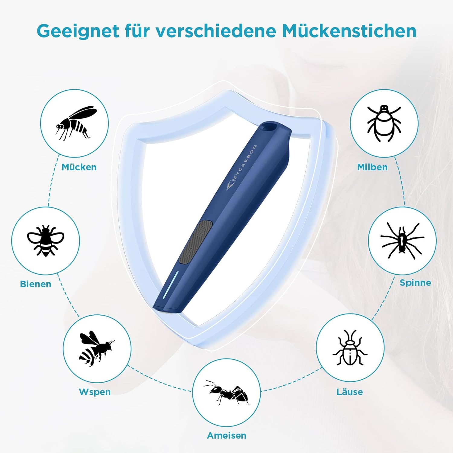Detalle de MYCARBON Mückenstich Hitzestift – kompakter Stichheiler mit USB‑C, chemiefrei und schnell schmerzlindernd