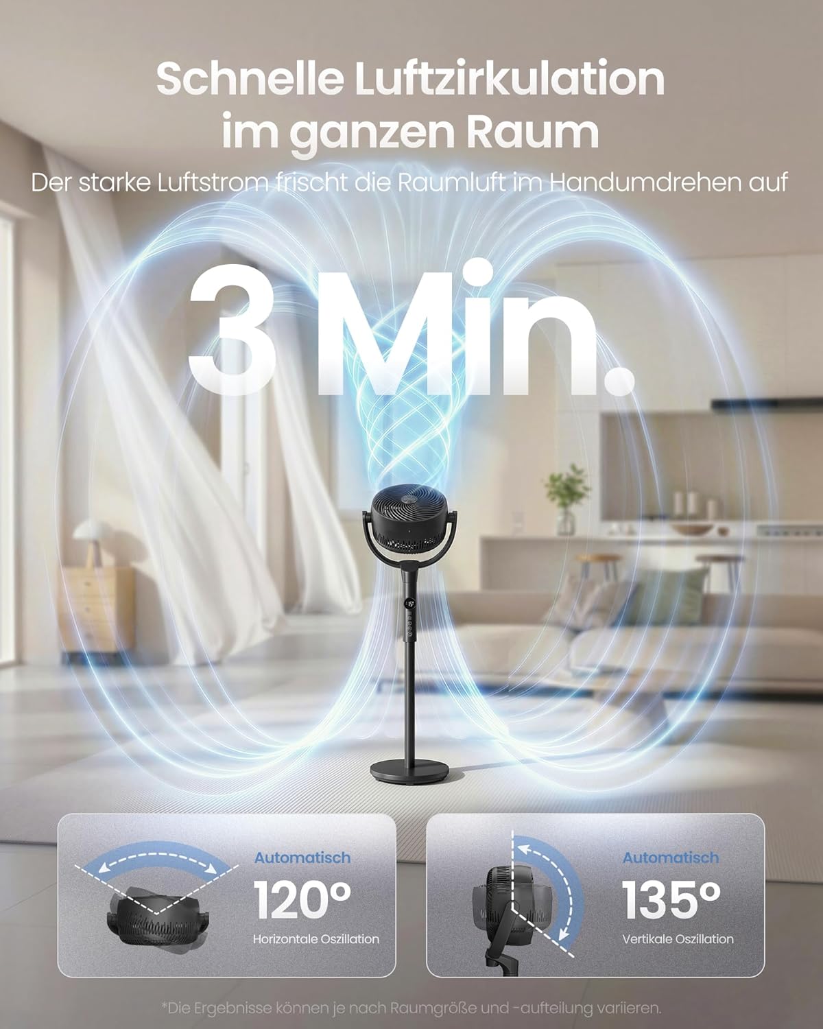 Detalle de SONGMICS Standventilator XFC002B1EU – leise, höhenverstellbar, 360° Luftzirkulation