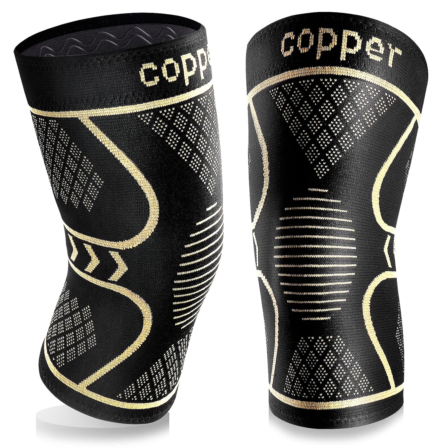 Detalle de Qishytio Copper Compression Knee Sleeves, 3X-Large, 2-Pack with Anti-Slip Grip
