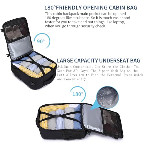 Thumbnail 4 de PUSLOM Bagage cabine 40x30x20 cm – Sac à dos voyage cabine USB, 24 L, compatible Ryanair/Wizz Air/Eurowings – Noir