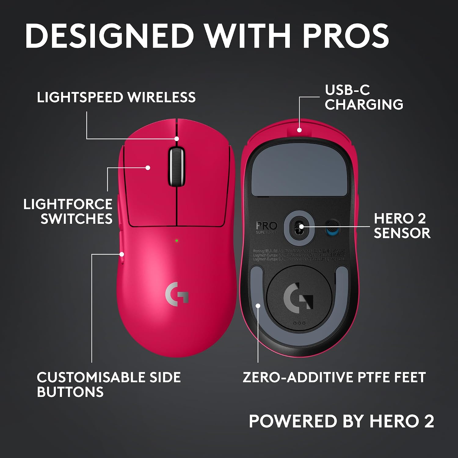 Detalle de Logitech G PRO X Superlight 2c Wireless Mouse – Pink (53 g)