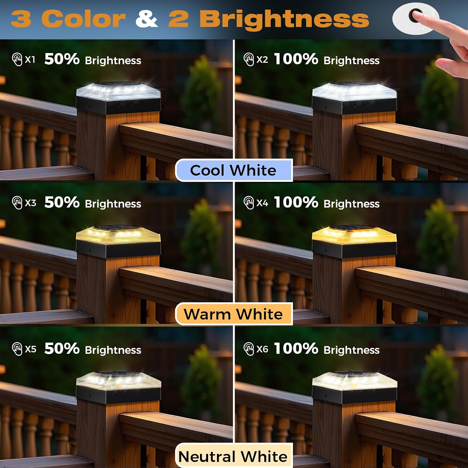 Detalle de vighep 4x4 Solar Post Cap Lights, 2-Pack, 3 Colour Modes, IP65