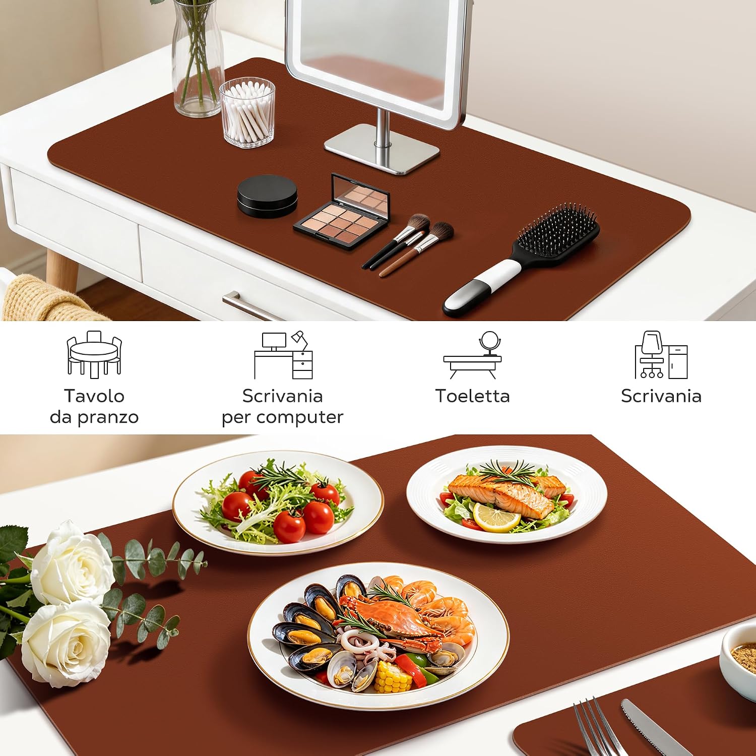 Detalle de YISH Tappetino Scrivania in pelle PU e sughero 80x40 cm – Antiscivolo, impermeabile, Marrone