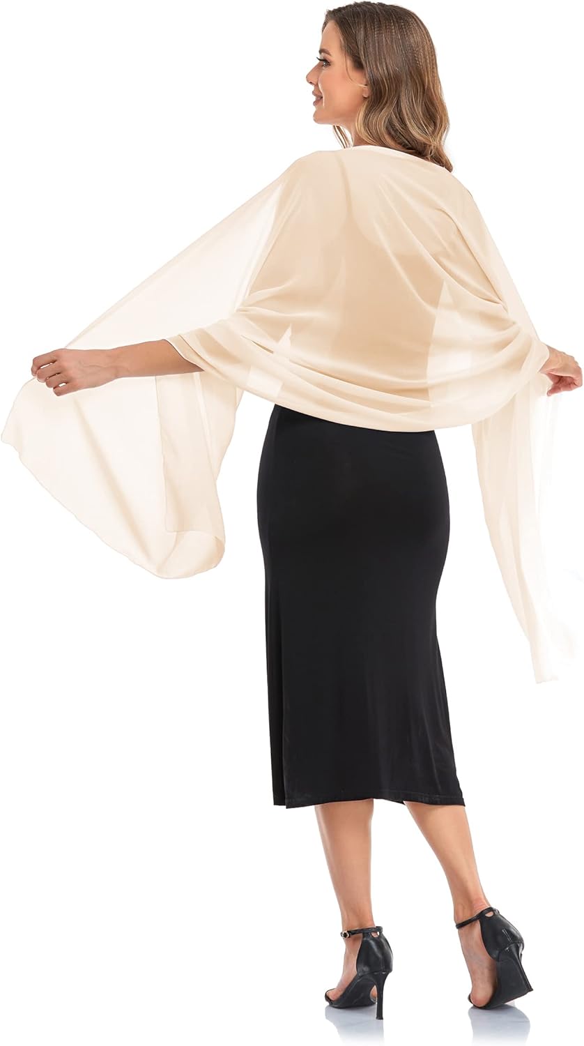 Thumbnail 6 de Pukguro Sheer Chiffon Shawl Wraps for Evening Dresses (Beige)