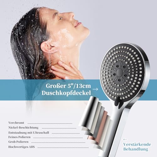 Detalle de OFFO Duschkopf XXL mit 6 Strahlarten – großflächig, wassersparend, Chrom