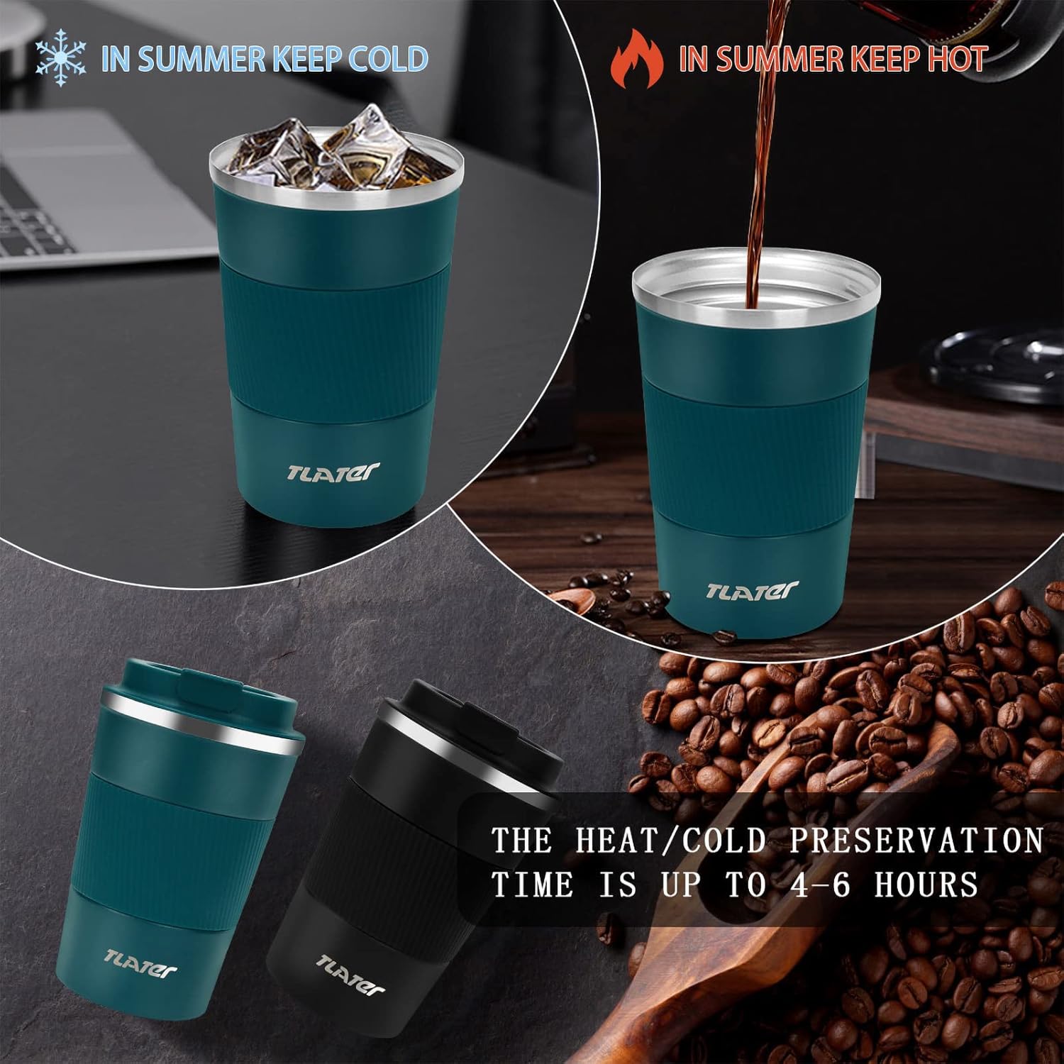 Thumbnail 5 de Tlater Thermal Mug 380ml with Leakproof Lids — Travel Stainless Steel Double Wall Vacuum Cup