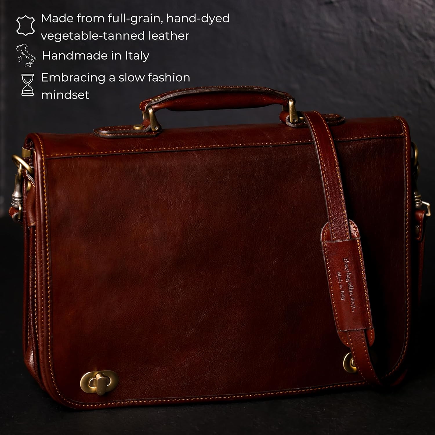 Thumbnail 3 de Time Resistance Hand Crafted Leather Messenger Bag – 15 Inch Laptop Briefcase