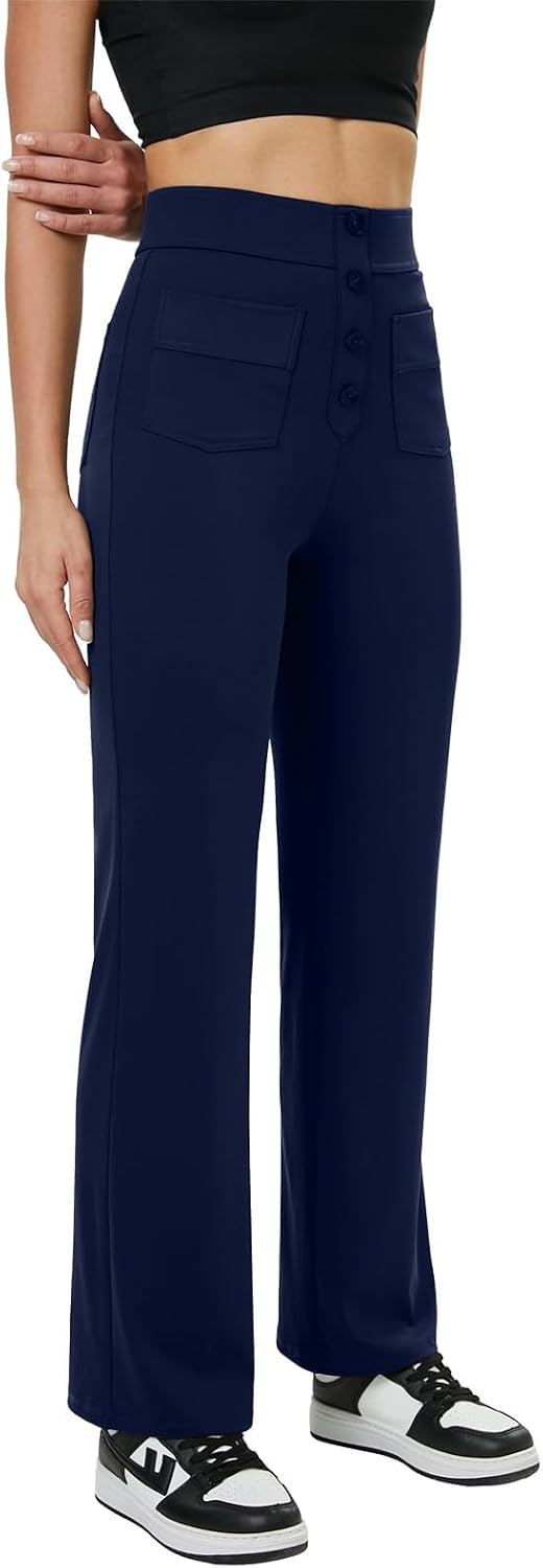 Detalle de Glacspyg Yoga : pantalon de survêtement femme taille haute à poches et bouton