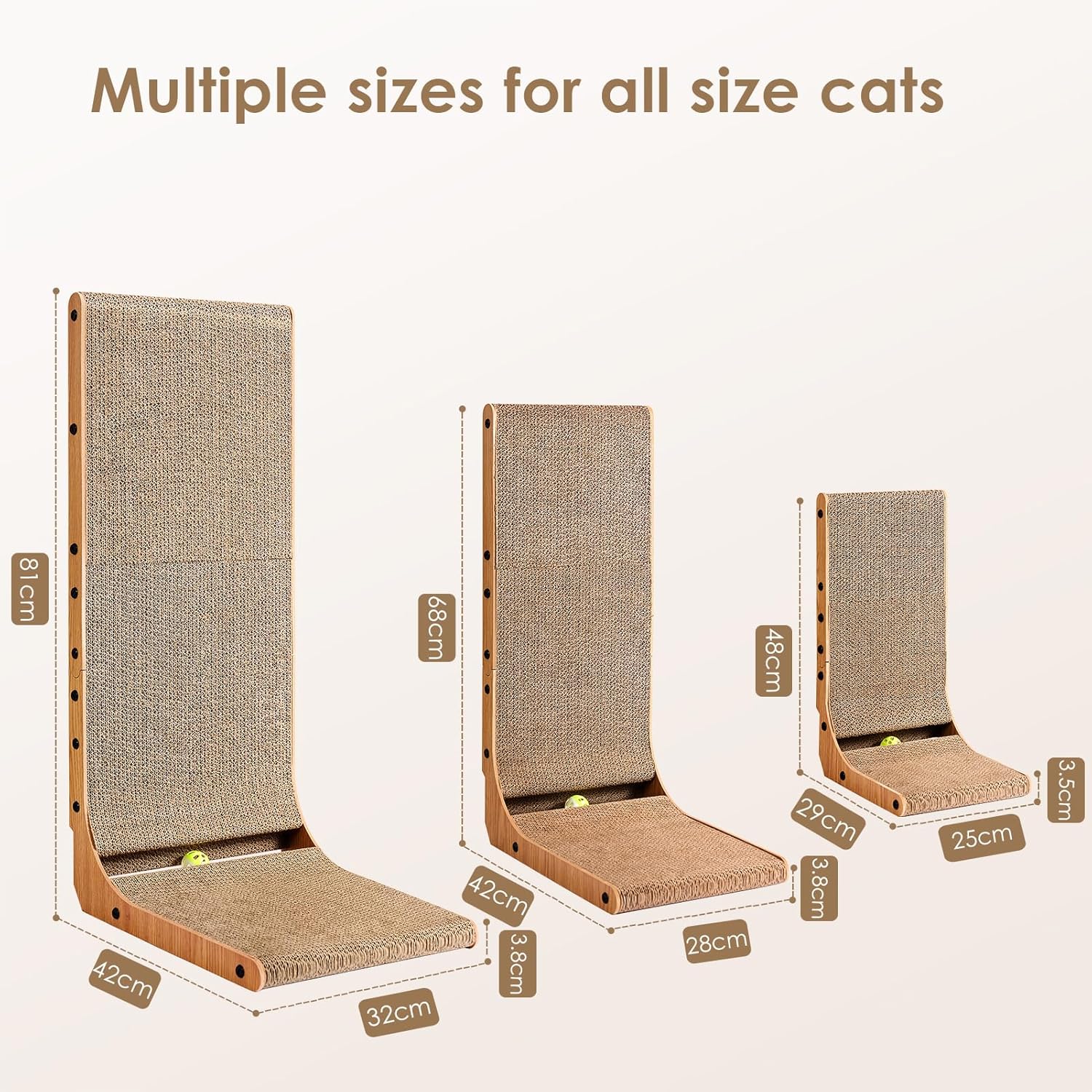 Detalle 2 de EHEYCIGA Griffoir pour Chat en Forme de L – 81 cm, Carton Ondulé et Jouet Ball