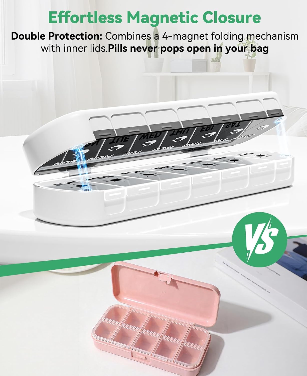 Thumbnail 1 de Cotatoc EK-313 7-Day Pill Organizer, Foldable AM/PM Case with Magnetic Closure