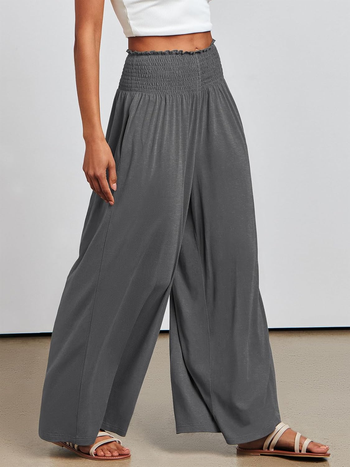 Detalle de ANRABESS Women Palazzo Pants: Boho Summer Wide-Leg Comfort with Pockets
