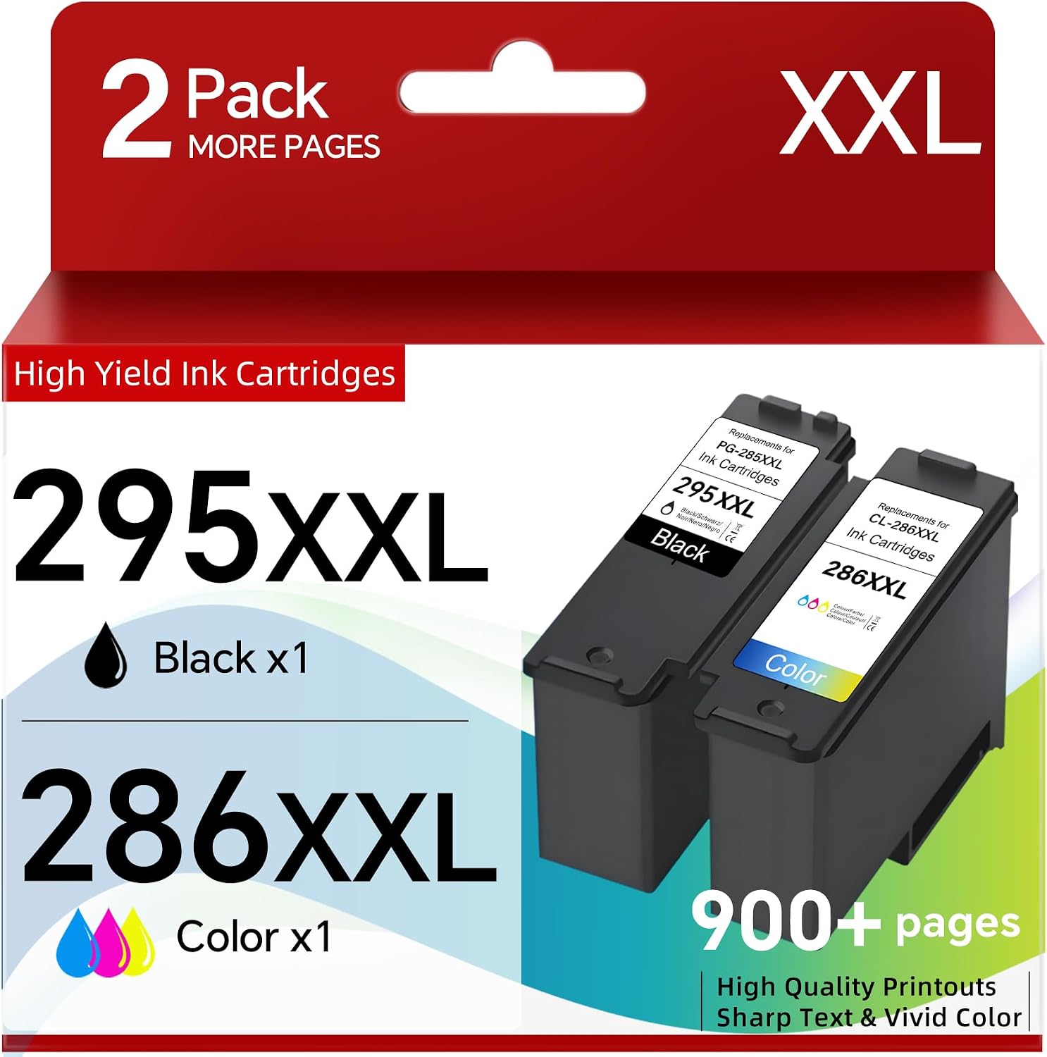 Detalle de DCOKBO PG-295XXL / CL-286XXL High-Yield Ink Cartridge 2-Pack for Canon PIXMA