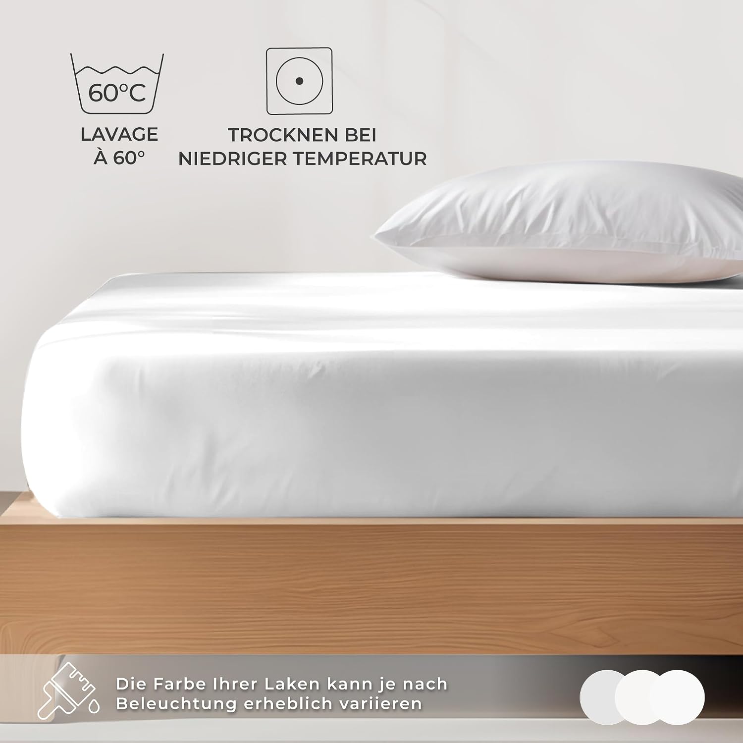 Thumbnail 5 de Dreamzie Premium Spannbettlaken 90×200 cm bis 100×200 cm Weiß – Jersey-Biobaumwolle, 150 g/m², OEKO-TEX