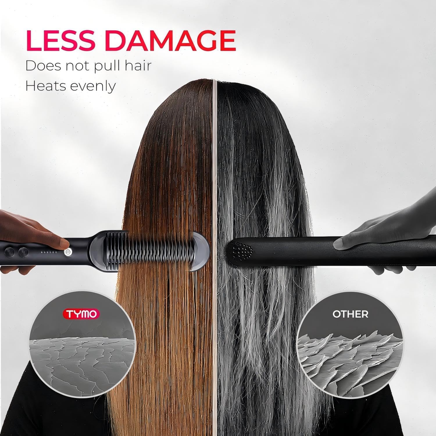 Detalle de TYMO Hair Straightener Brush UK (2-in-1 flat iron & hair brush) with 5 heat settings, black