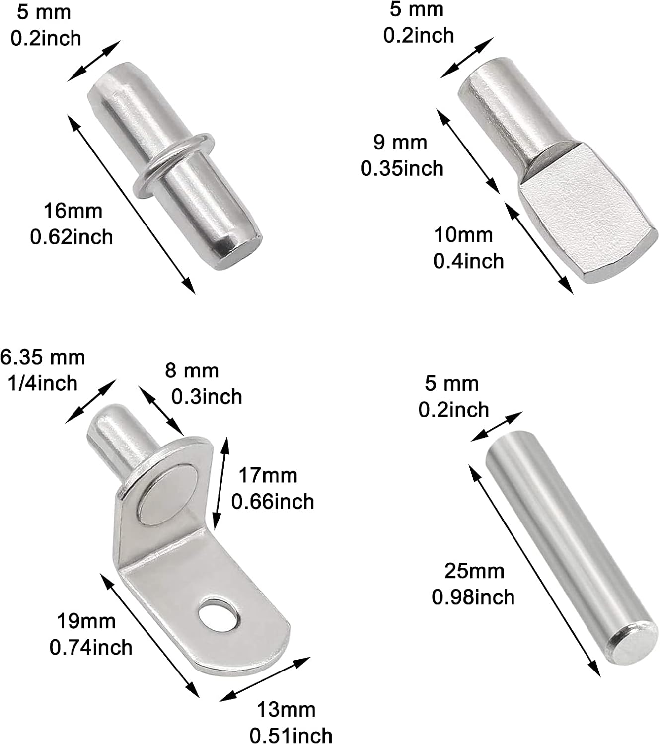 Detalle de Cerpourt 104-Piece Shelf Pin Kit, 4 Styles, Nickel-Plated Metal