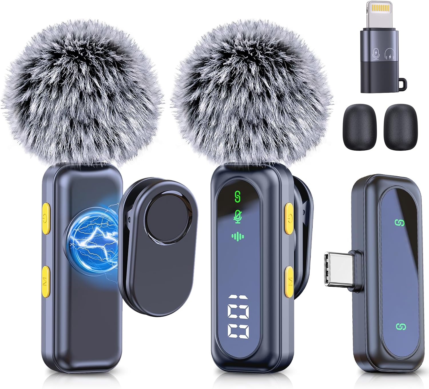Detalle de RICCHI J1 Wireless Lavalier Microphone Set, 2 Mics with Noise Reduction and LED Display