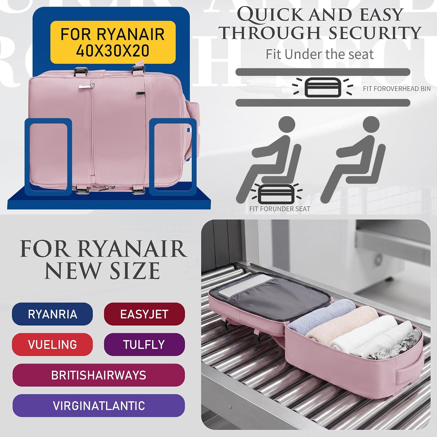 Thumbnail 1 de WOUIYO for Ryanair Cabin Bags 40x30x20 Underseat Cabin Bag: Practical, Waterproof and TSA-Ready