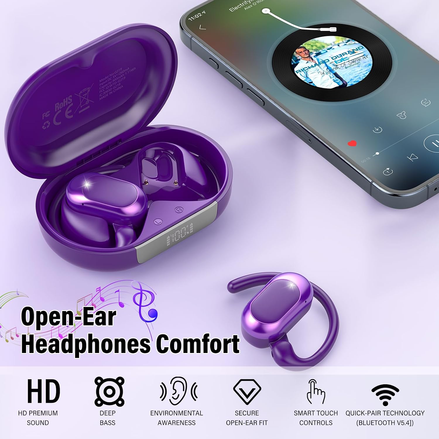 Detalle de Open Ear Headphones 2026: Over-Ear Earbuds with 4 Noise-Canceling Mics and 36H Battery