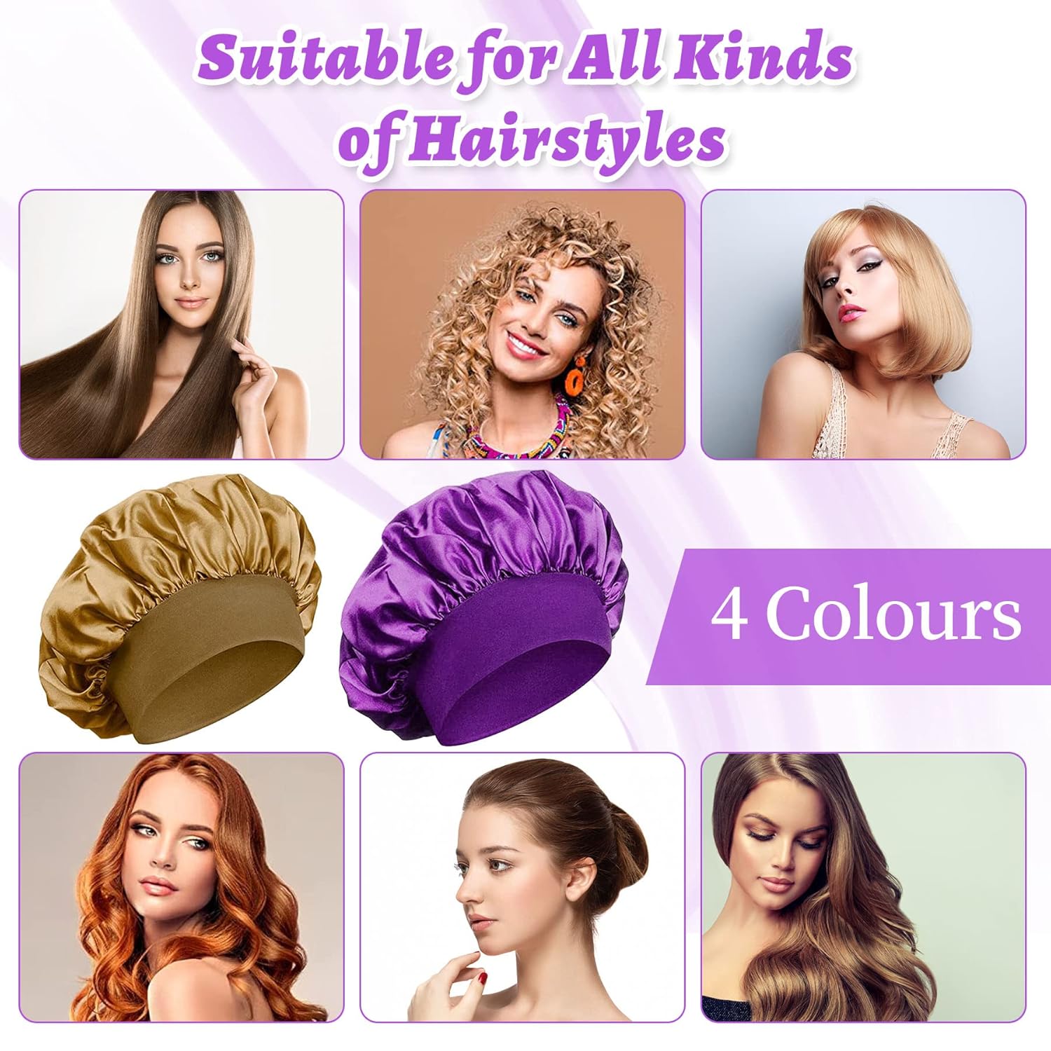 Thumbnail 6 de SOMLAW 4er Set Seidenhaube zum Schlafen – atmungsaktive Satin-Schlafhauben mit verstellbarem Gummiband