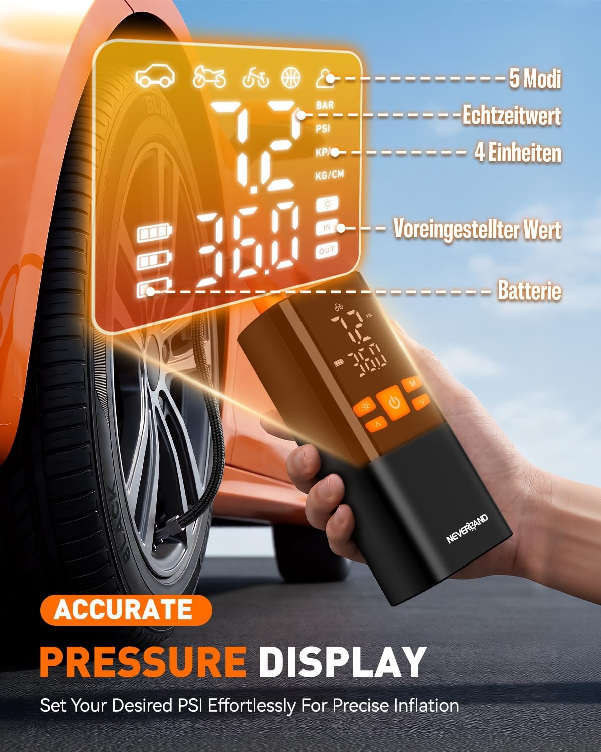 Thumbnail 4 de NEVERLAND Tire Inflator 150 PSI cordless pump
