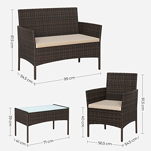 Detalle de SONGMICS Conjunto de Muebles de Jardín GGF004K05 – Ratán PE, marco de metal y cojines 5 cm