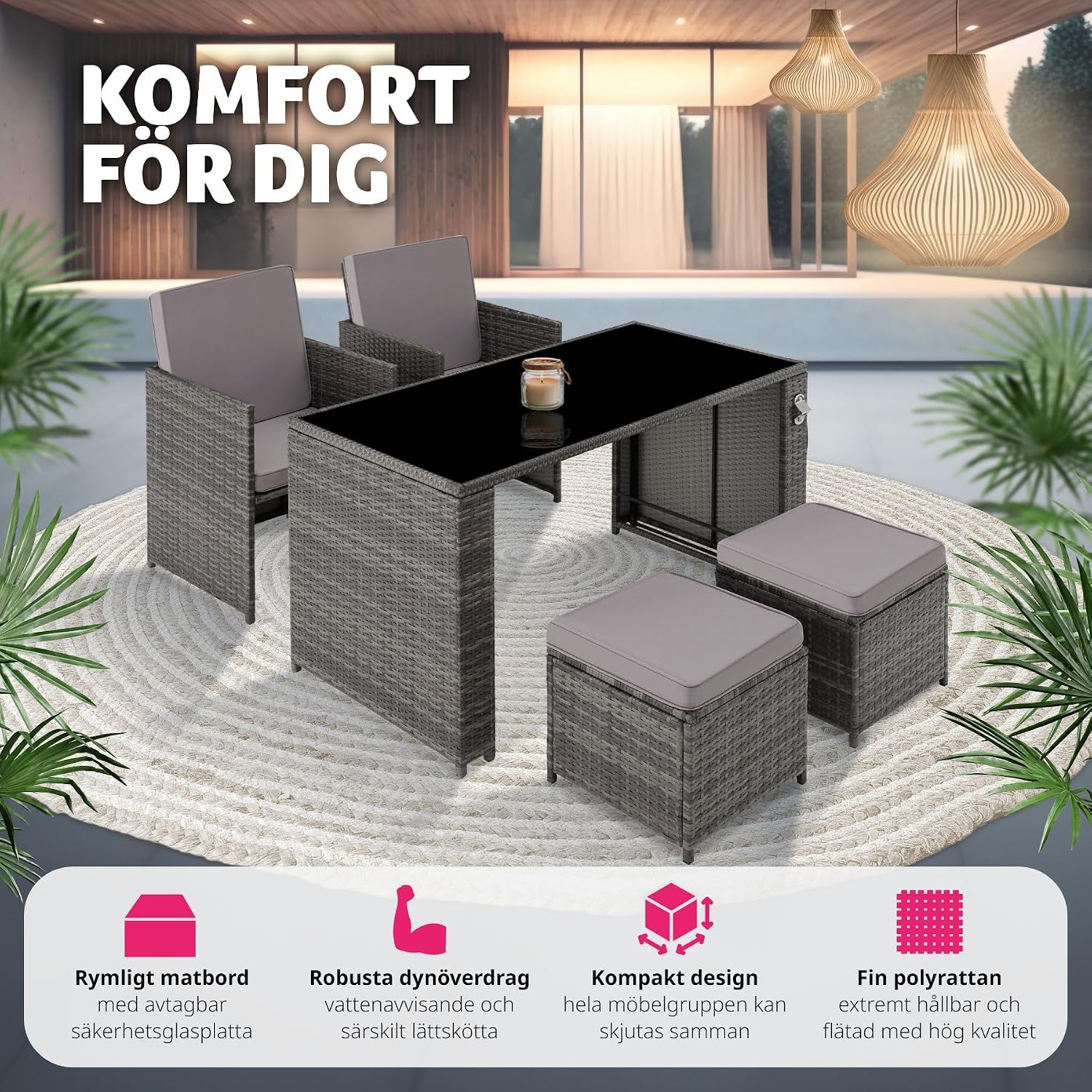Detalle de tectake Palermo 403562-SE loungeset i konstrotting med fällbara ryggstöd