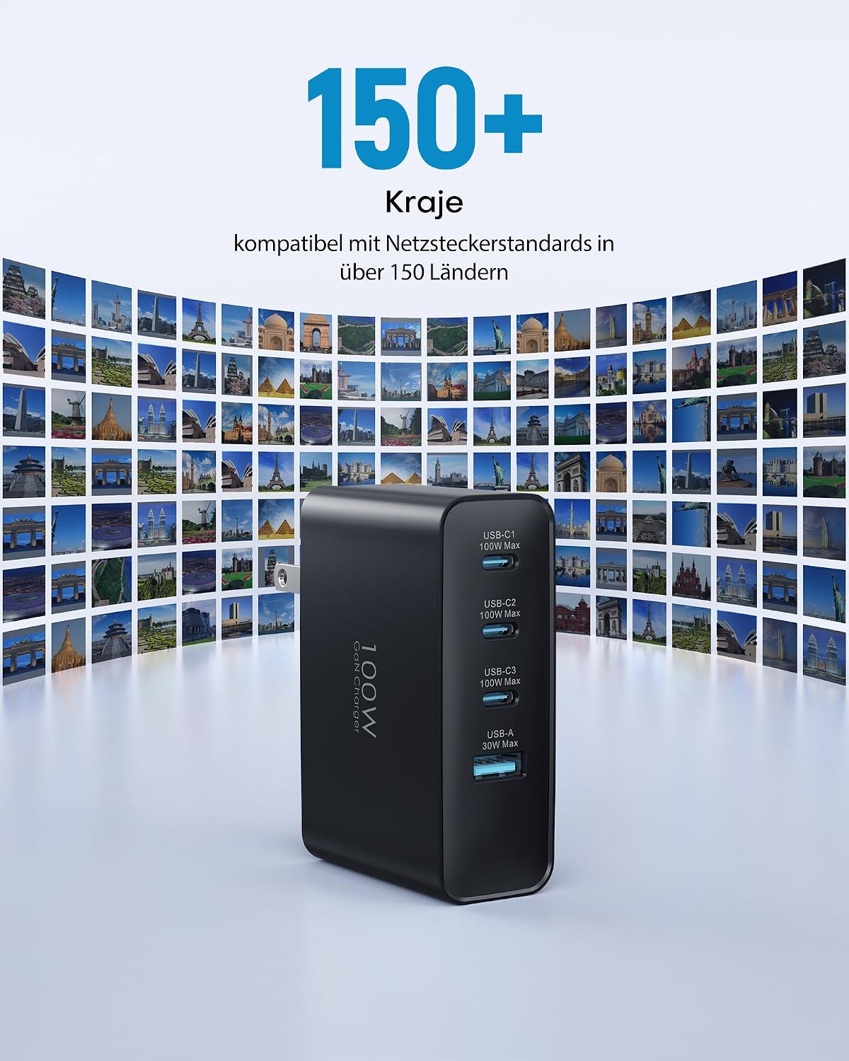 Thumbnail 6 de 100W USB-C Travel Adapter mit 4 Ports – GaN-Ladegerät für Reisen (UK/EU/AU-Steckdosen)
