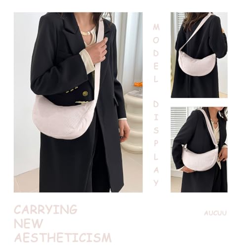 Thumbnail 6 de Aucuu Bolso Bandolera para Mujer media luna impermeable en pana con correa ajustable