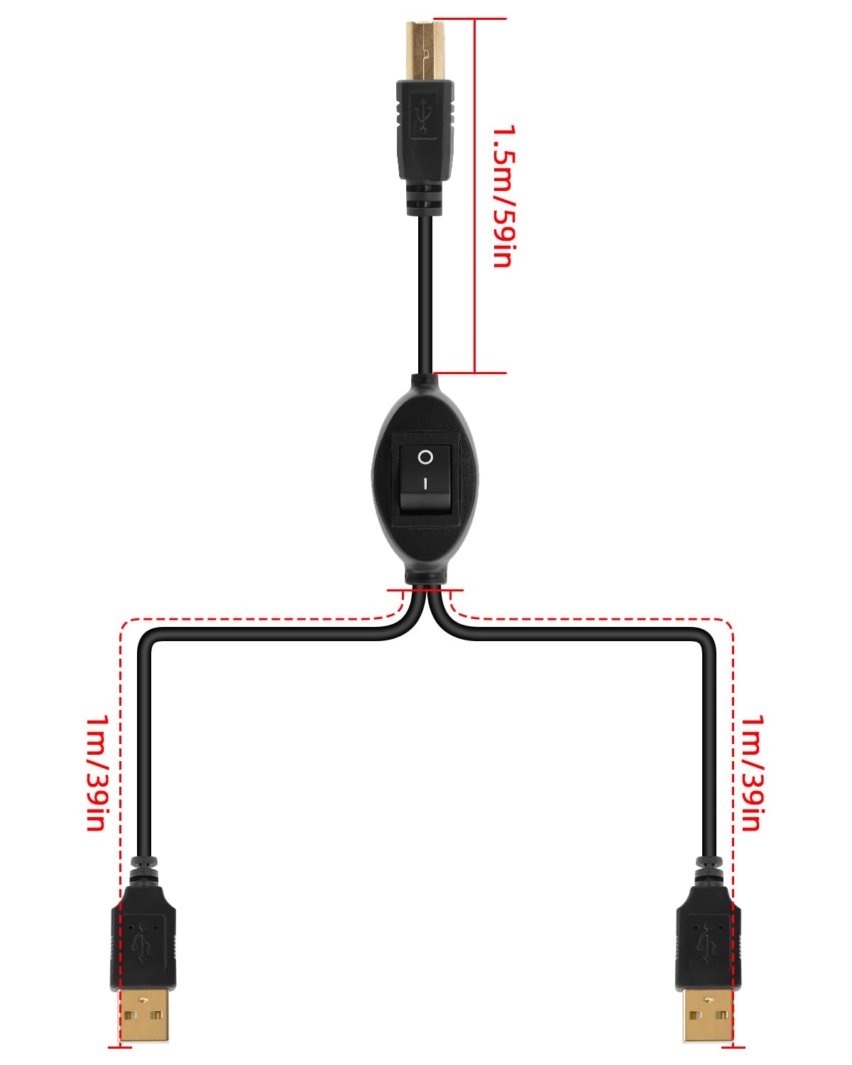 Thumbnail 6 de RIIEYOCA 4.5m Printer USB Cable with Toggle Switch — 2-in-1 USB-A to USB-B Shared Connection (2.5m USB-A + 2m USB-B)