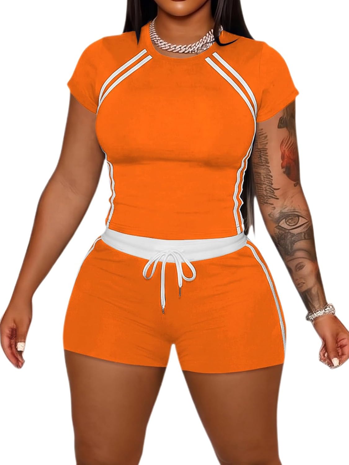 Detalle de HBQ Women’s 2 Piece Summer Sweatsuit: Short Set for Comfort and Style