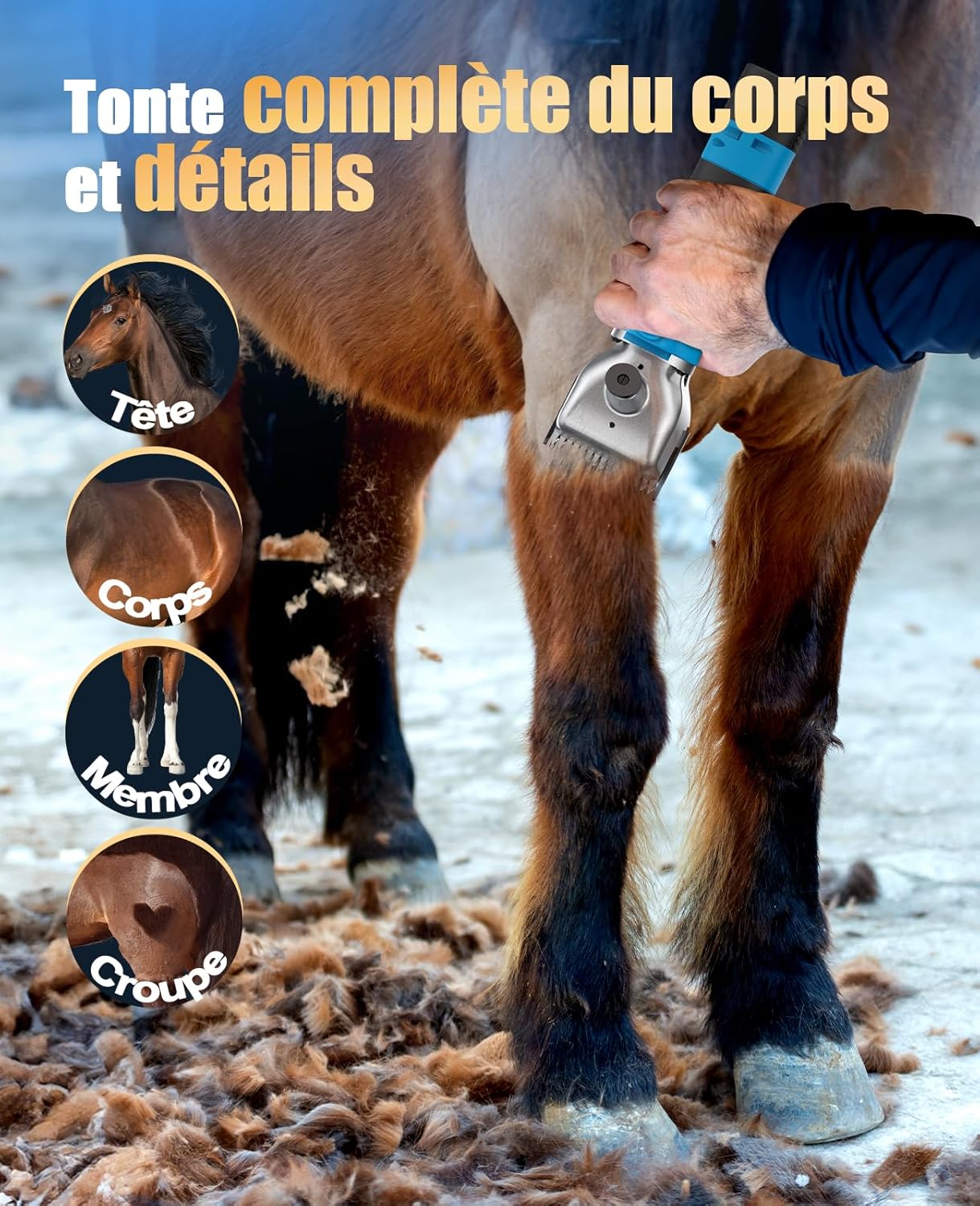 Detalle de Oneisall Tondeuse Cheval Sans Fil à 2 Batteries – Puissante, Ergonomique et Sans Câble
