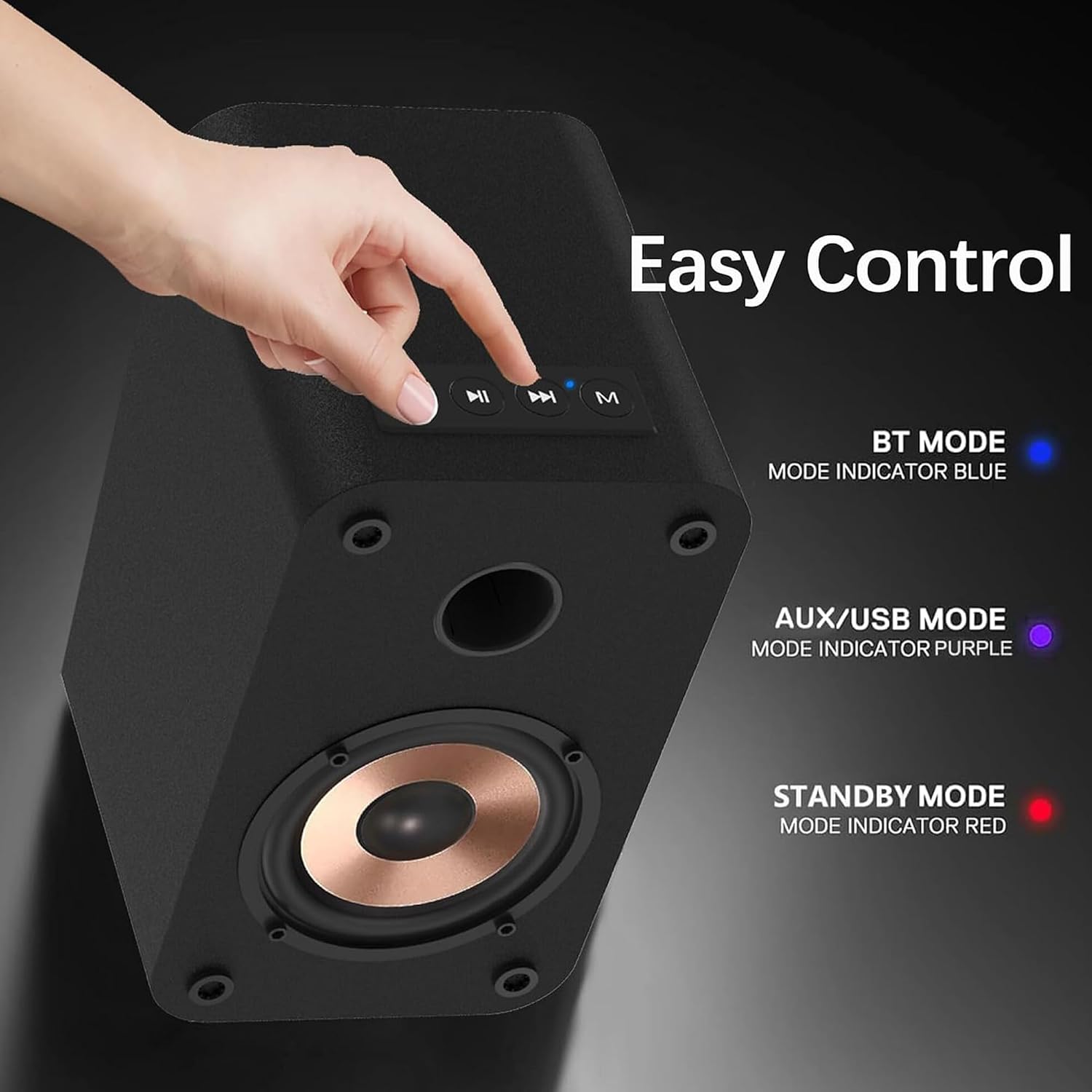 Detalle de LONPOO LP-42S: Kompakter 30W Bluetooth-Regallautsprecher mit USB/AUX und Kopfhörerausgang