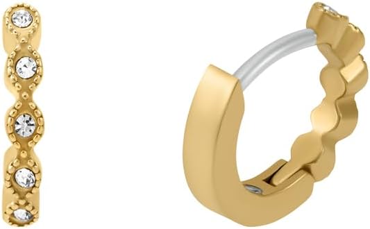 Detalle de Fossil Damen Ohrringe aus goldfarbener Edelstahl mit Ringverschluss – sicherer Bügel, polierte Oberfläche