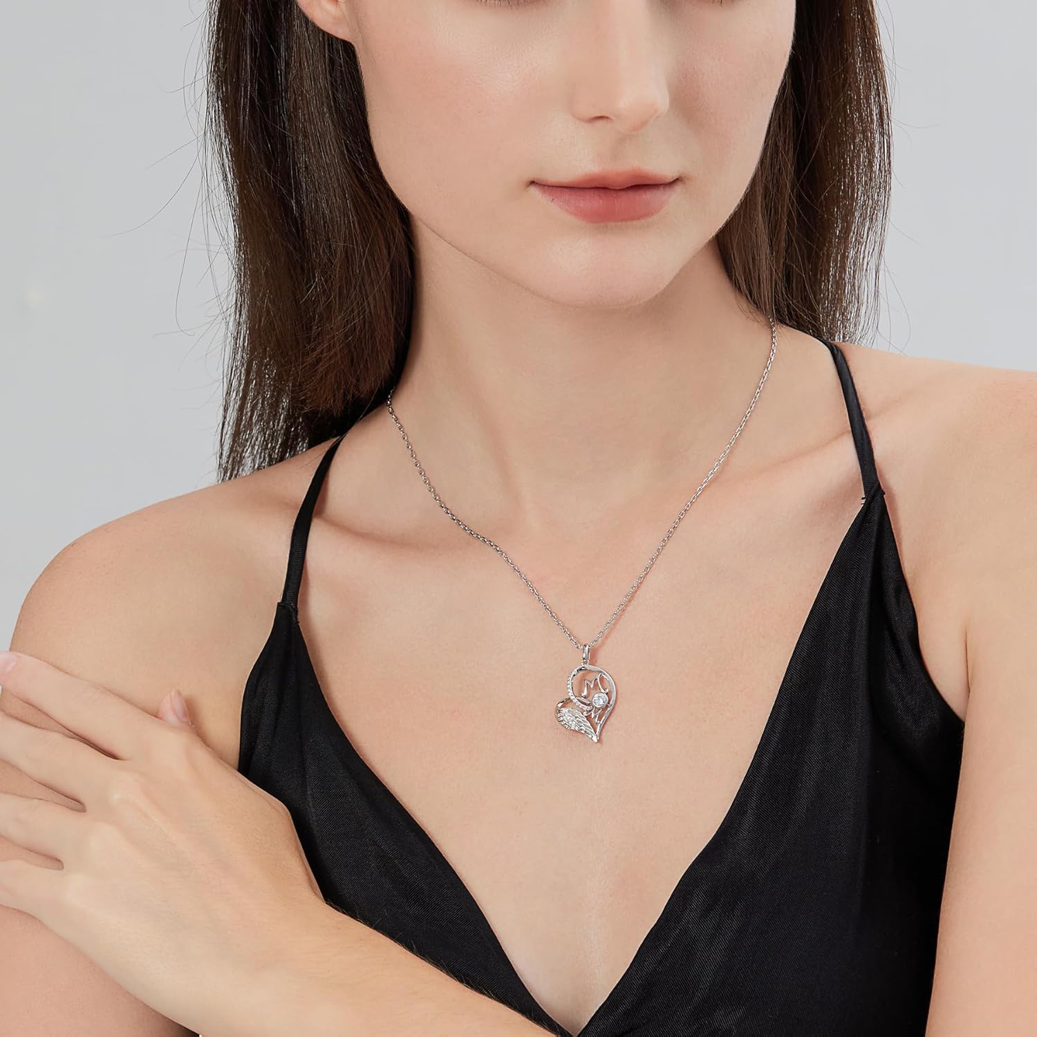 Thumbnail 3 de jiamiaoi 18K Weißgold plattierte Herz Kette mit 925 Silberkette und Herzanhänger – Geburtsstein Halskette