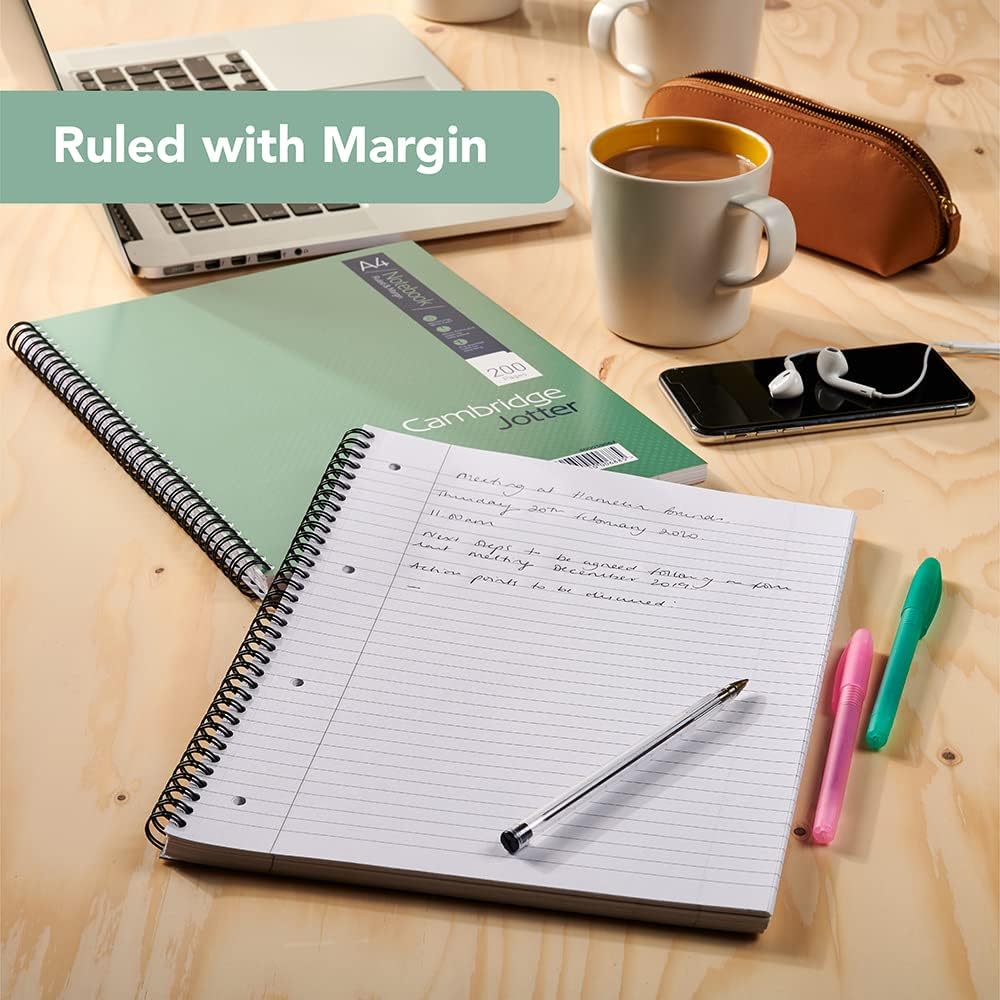 Detalle de Cambridge Jotter A4 Notebook, Wirebound, 200 Pages, 80gsm – Lined with Margin