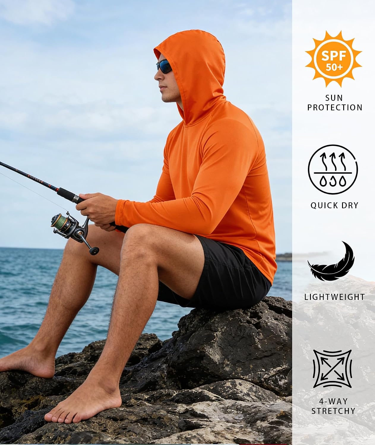 Detalle de WENTTUO 5 Pack Mens UPF 50+ Sun Protection Hoodie Long Sleeve UV SPF Fishing Shirts