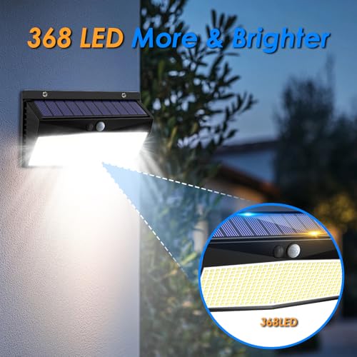 Detalle de Peasur Luz Solar LED Exterior para Jardín con sensor de movimiento (368 LED, 2 unidades, IP65)
