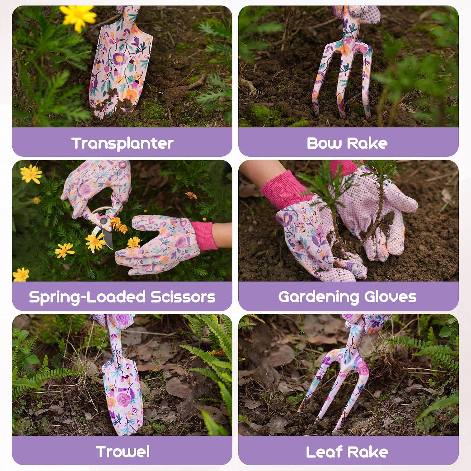 Detalle de Gardening Gifts for Women Mum – Velway 6pc Floral Print Garden Tool Set