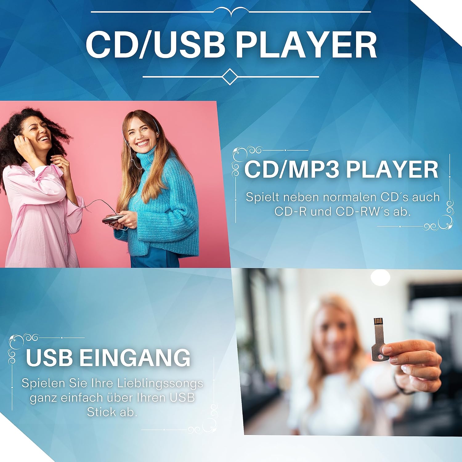 Detalle de ecosa 1 draagbare cd-speler met FM-radio, USB en AUX-ingang