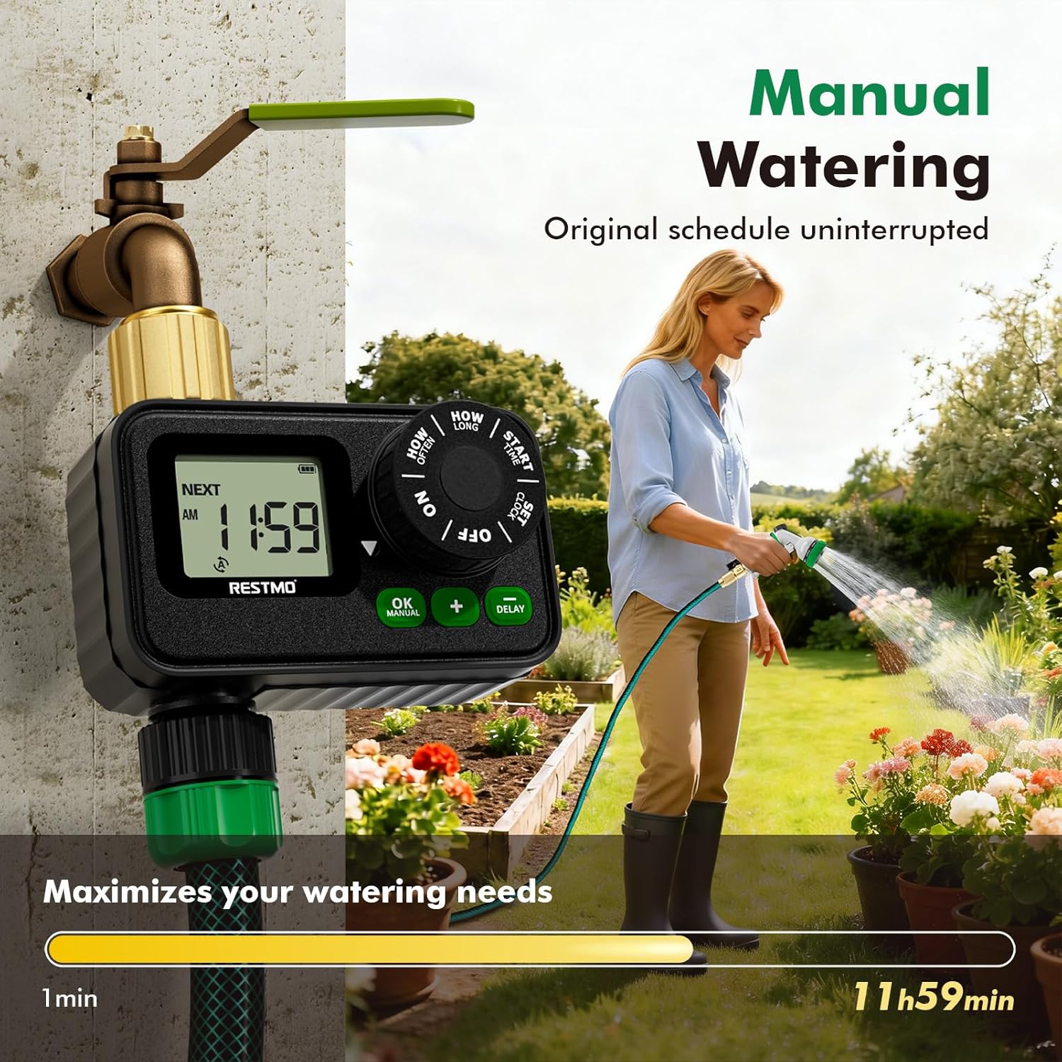 Thumbnail 3 de RESTMO Sprinkler Timer for Outdoor Hose Faucet with Brass Inlet – 11h59m Programmable Watering