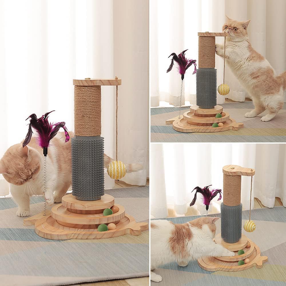 Detalle 2 de Marchul 5 in 1 Giocattolo per gatti con tiragraffi in sisal e palline appese