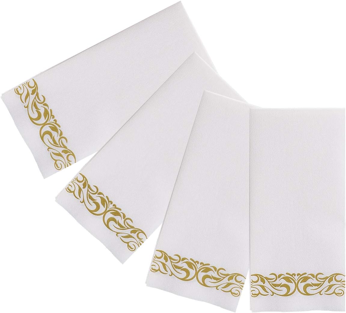 Detalle de 200 Disposable Hand Towels with Linen-Feel Soft Absorbency (White & Gold)