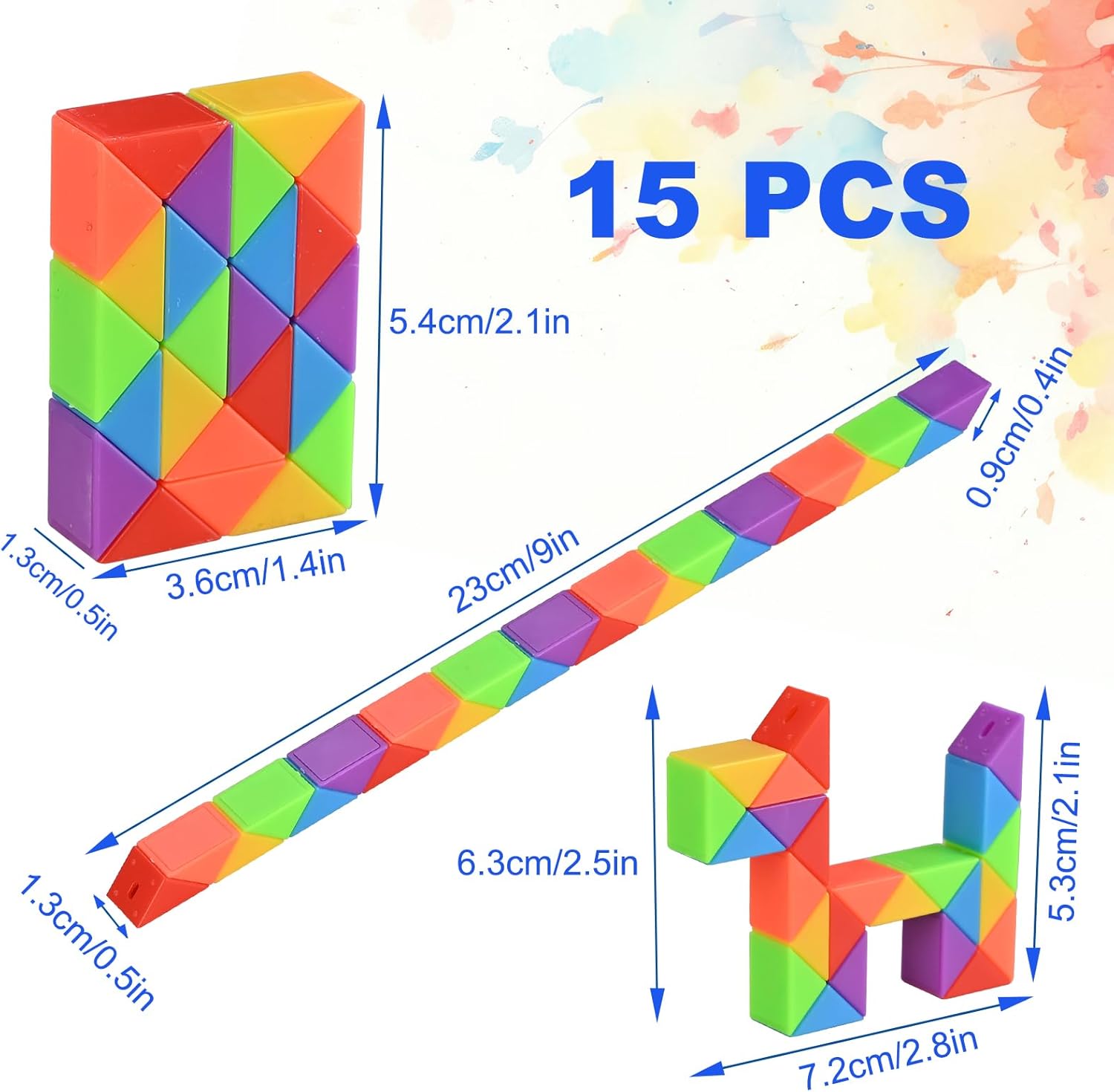Detalle de GOLDGE 24-Pack Mini Fidget Snake Cube Puzzle Toys (Rainbow Colors) for Kids & Teens