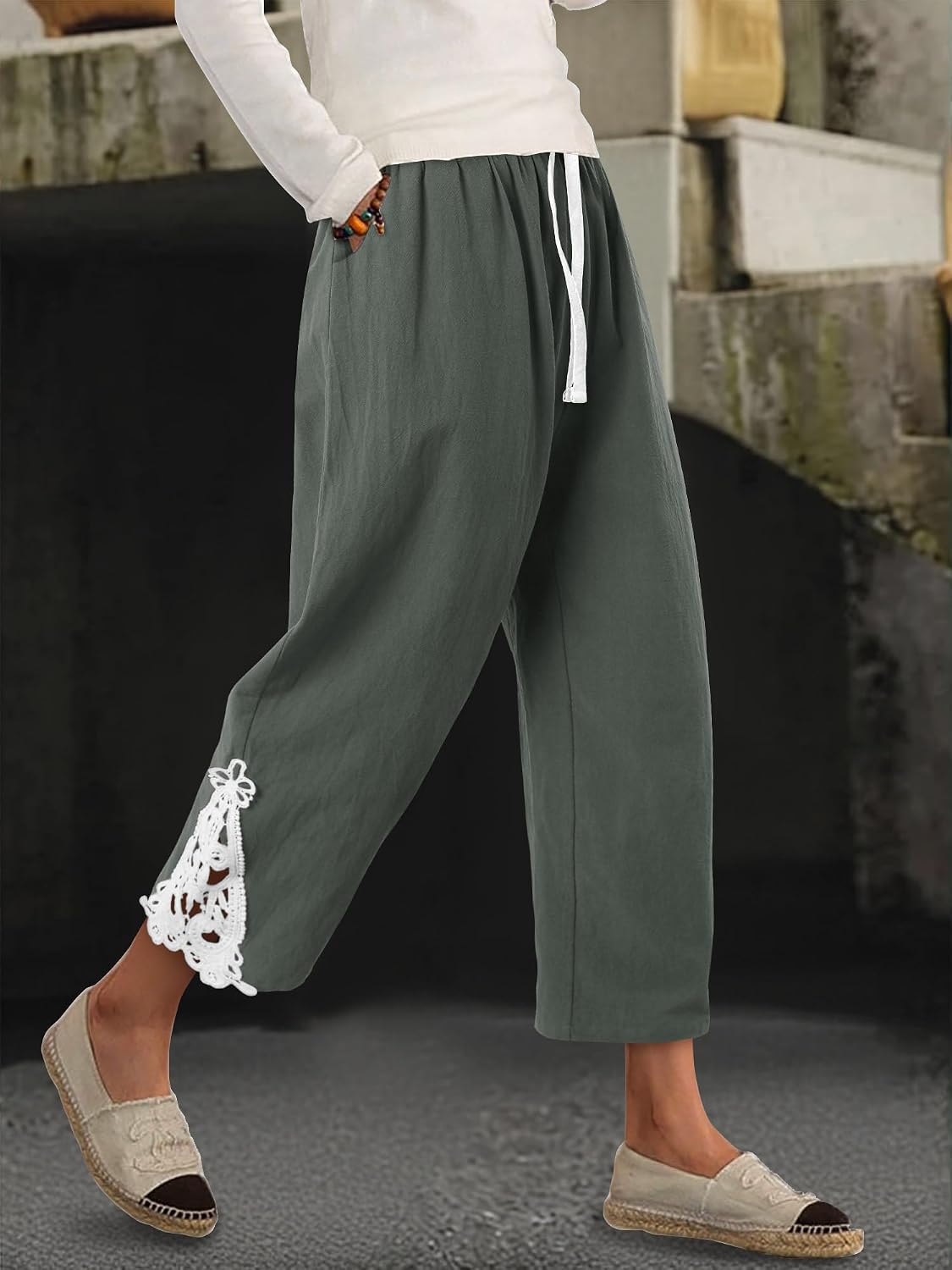 Detalle 2 de onlypuff Women’s Lightweight Summer Trousers with Drawstring Waist and Pockets