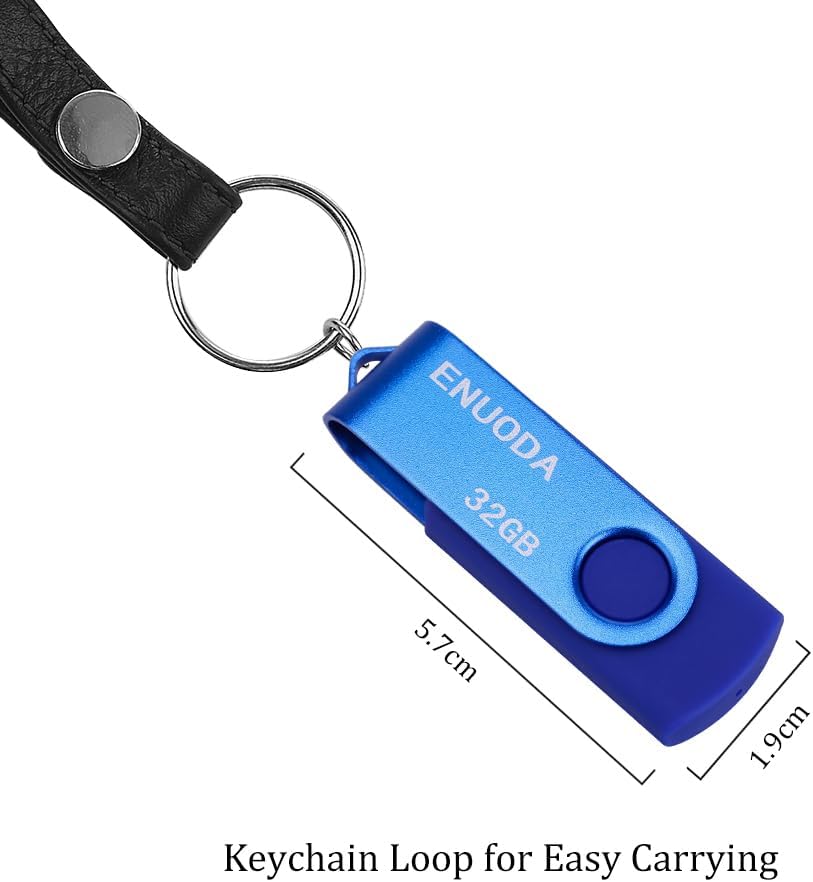 Detalle de ENUODA USB Stick 32GB USB 2.0 – Rotierender Metallkappenschutz, Blau